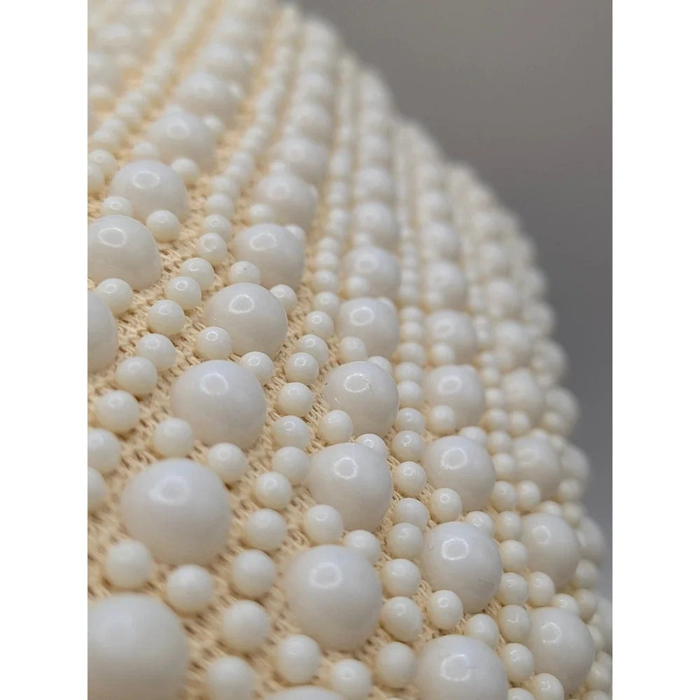 Vintage Handmade Beaded Handbag White Pearl Lucite Handle Kiss Lock Hong Kong